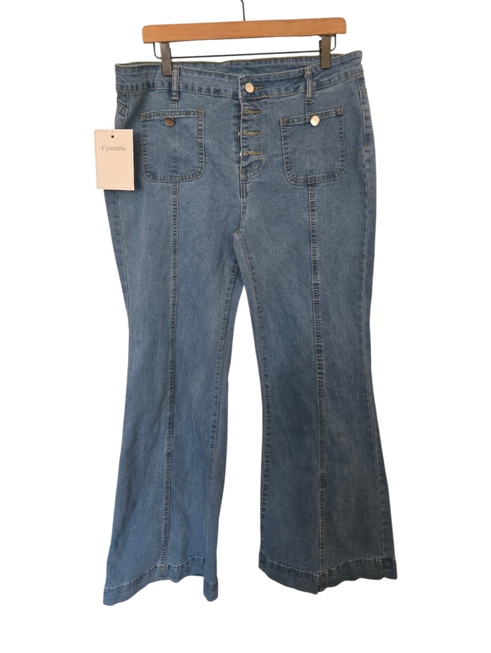 ✨ NWT Cyscratia Button Front Flare Jeans XXL Boho Wide Leg Denim - Picture 2 of 6